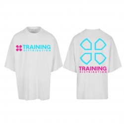 Unisex white oversized T-Shirt TRAINING DISTRIBUTION pink and blue | TRAINING DISTRIBUTION