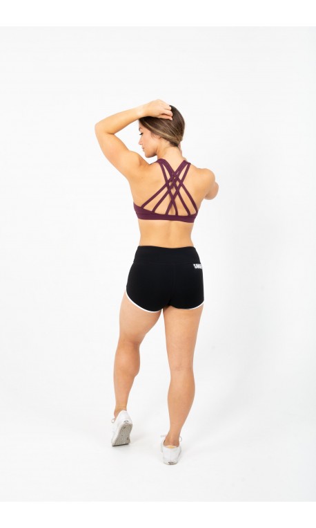 Women's workout bra SAVAGE BARBELL purple 6 STRAPS HIGH CHEST WINE model